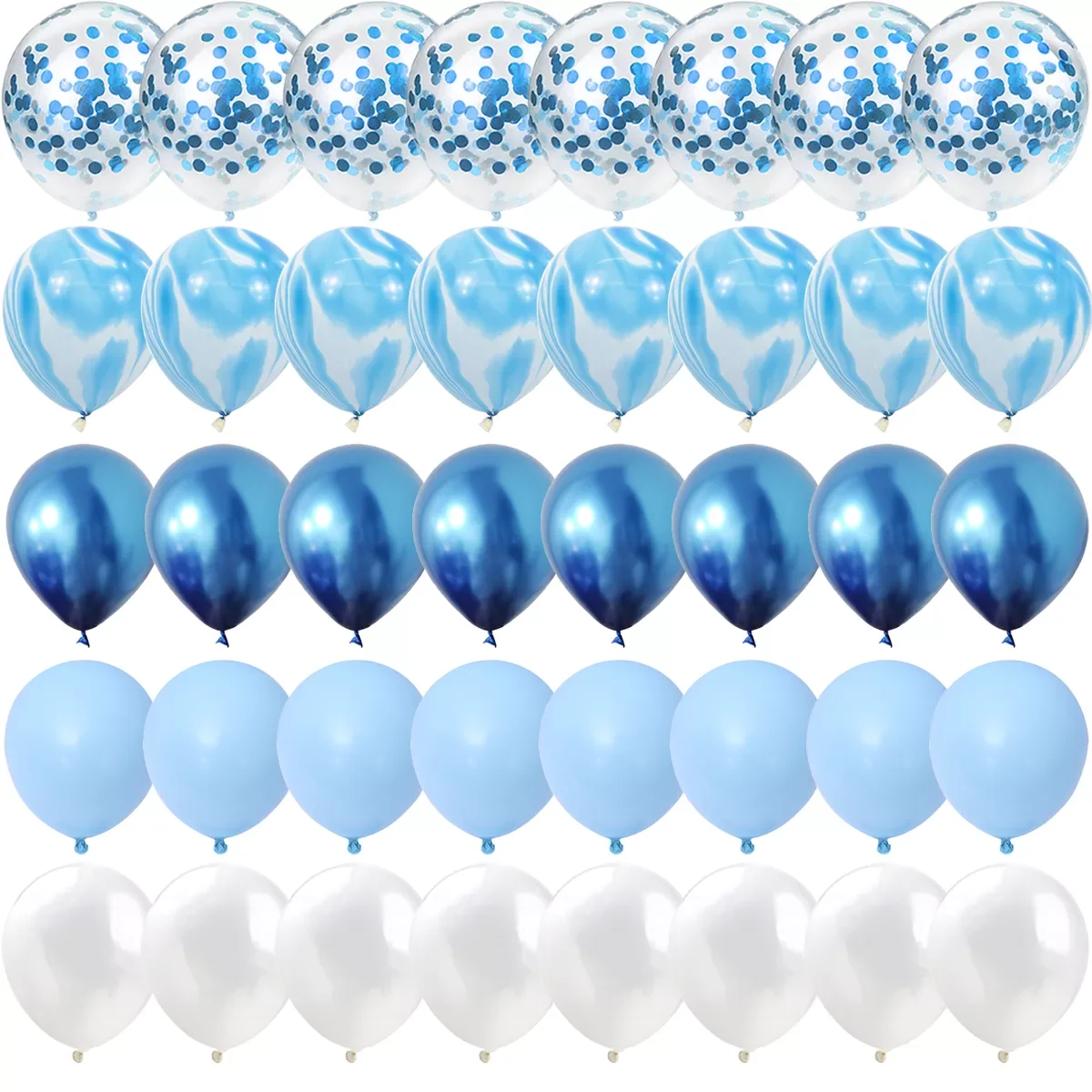 

40 Pcs Blue Set Agate Marble Balloons Silver Confetti Balloon Wedding Valentine's Day Baby Shower Birthday Party Decorations