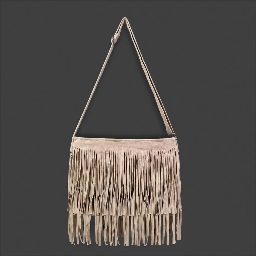 Solid Retro Faux Suede Fringe Women Messenger Bags PU Leather Retro Versatile Tassel Bag Faux Suede Fringe Casual Messenger Bag