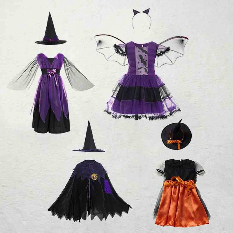 

2022 Halloween Costume Children Dress Witch Cosplay Cape Costumes Suit Princess Dresses Girl Boy Suit Cute Cartoon kids clothes