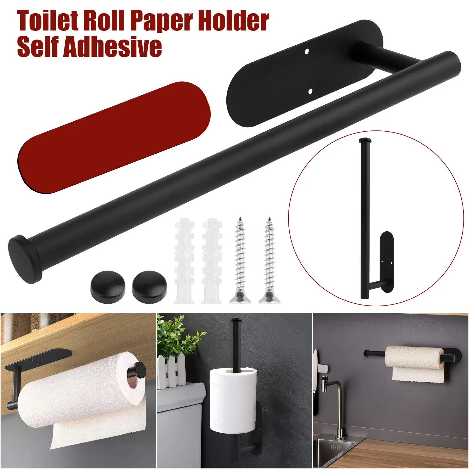 

Stainless Steel Paper Towel Holder Wall Mount Kitchen Cabinet Bathroom Adhesive