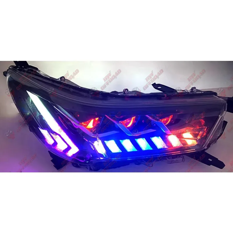 Фото Обновленные RGB LED фары DRL для Toyota Hilux Revo ROCCO 2021-2025: Цветные передние фары, премиум-модификация №2