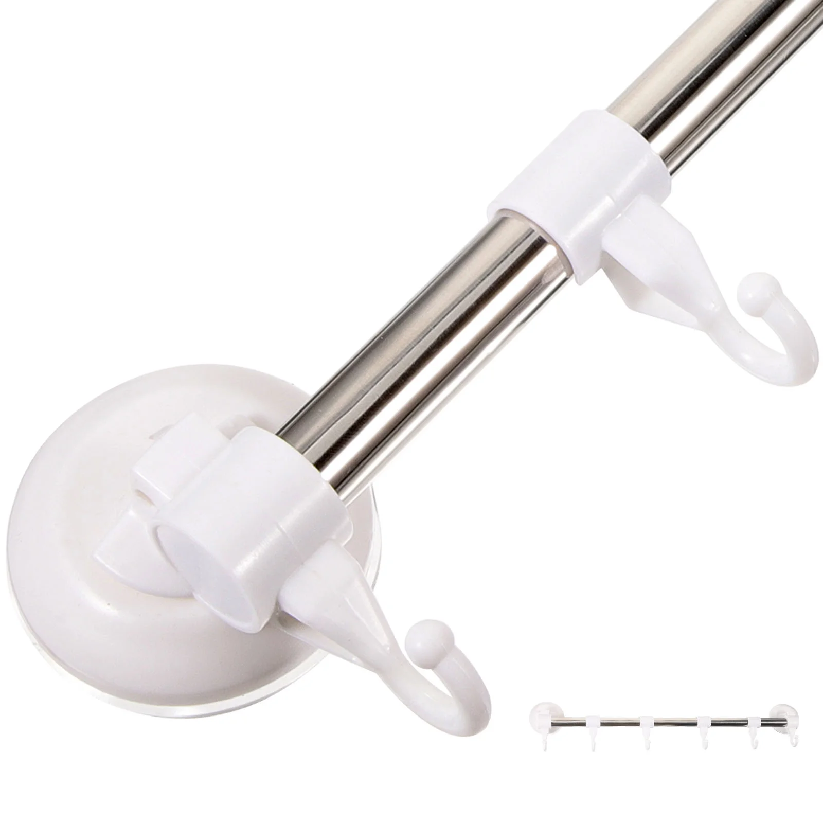 

Suction Cup Towel Bar Adjustable Towel Rack Bathroom Wall Towel Holder with 6 Hooks