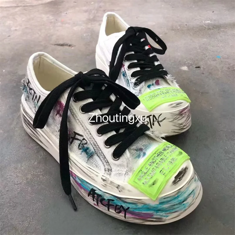 

Hand-made classic high-top dirty canvas shoes hand-painted sports walking plus-size women's 35-40