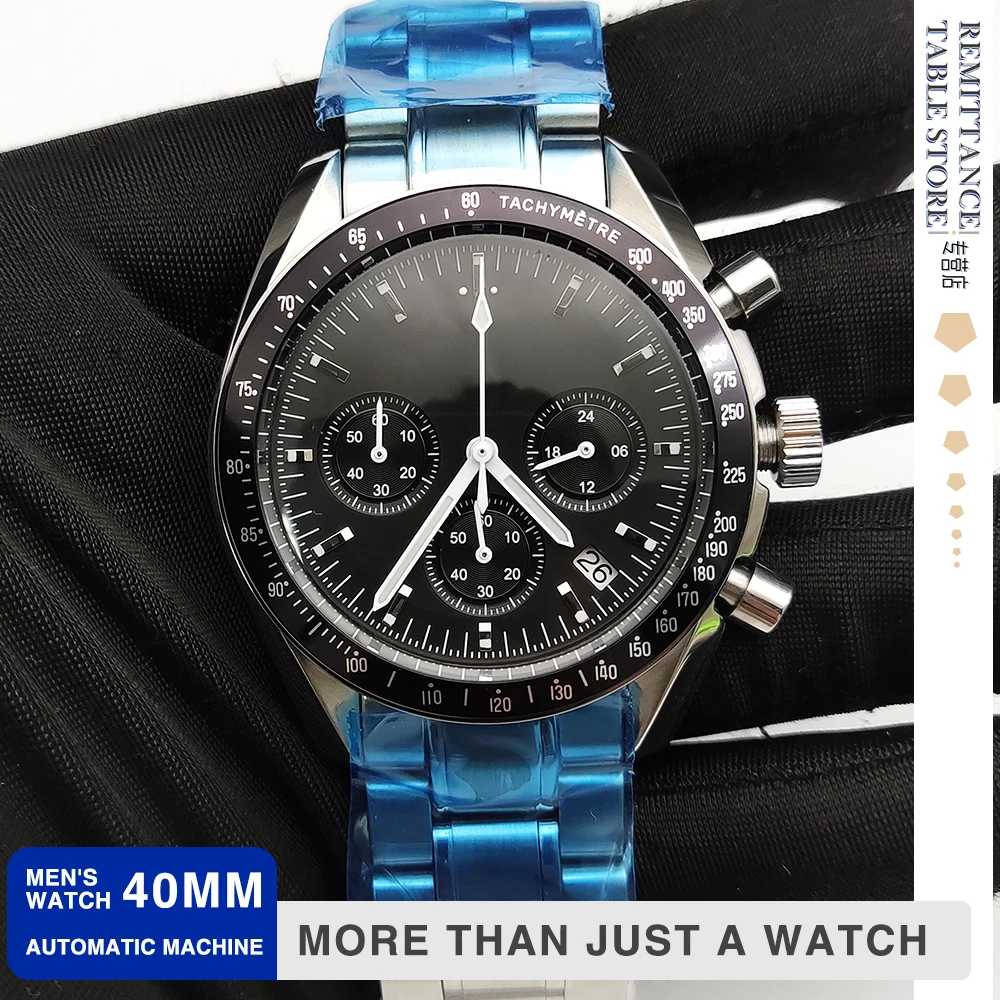 Luxury multi-color black panda blue bezel men's quartz watch VK63 caliber + steel band waterproof case three-eye chronograph