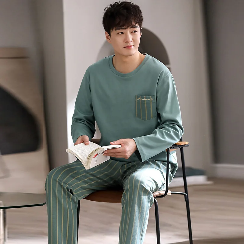 Pajama Sets for Men Long Sleeve Trousers Pajamas Spring Autumn Men's Home Clothes Suit Cotton Comfort Sleepwear Lounge Wear