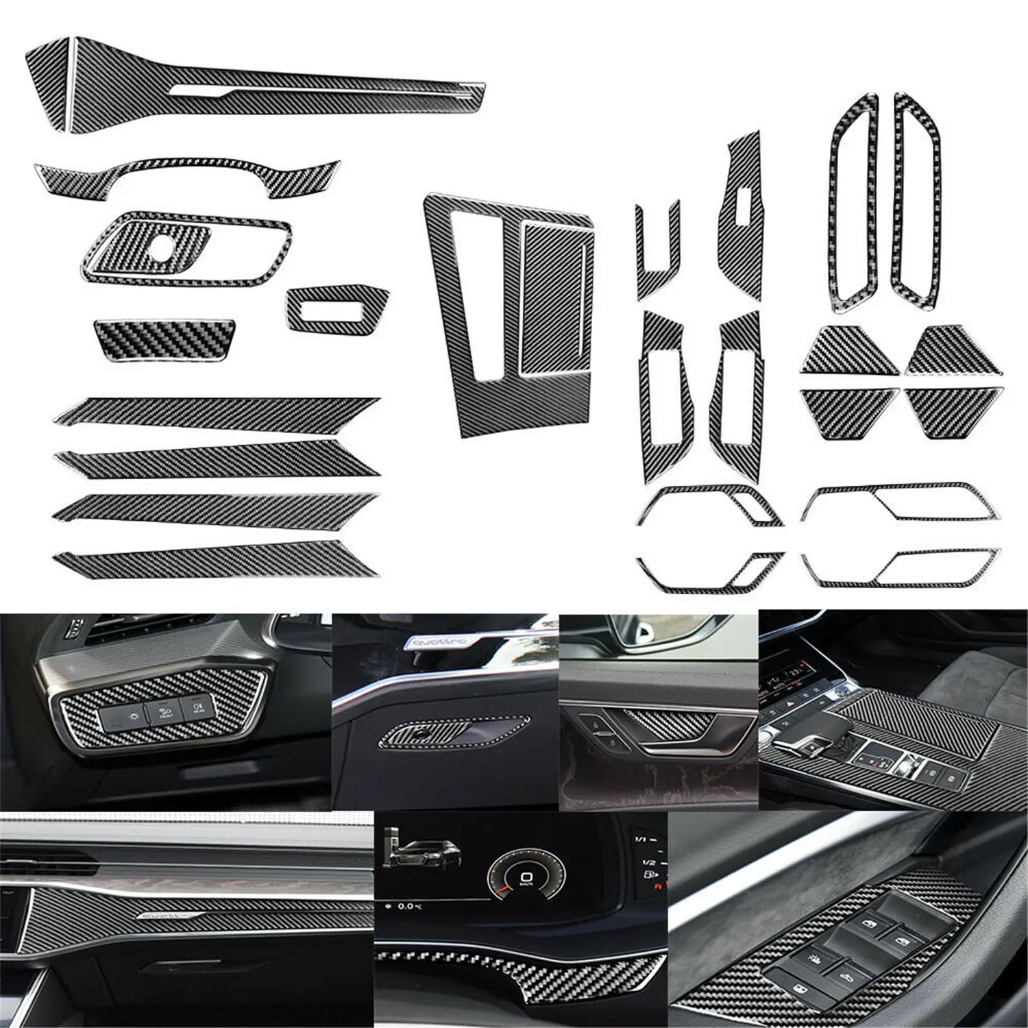 

27Pcs Car self-adhesive Sticker For Au di A6 C8 2019-2021 Carbon Fiber Full Set Interior Cover Sticker Trim Auto Accessories