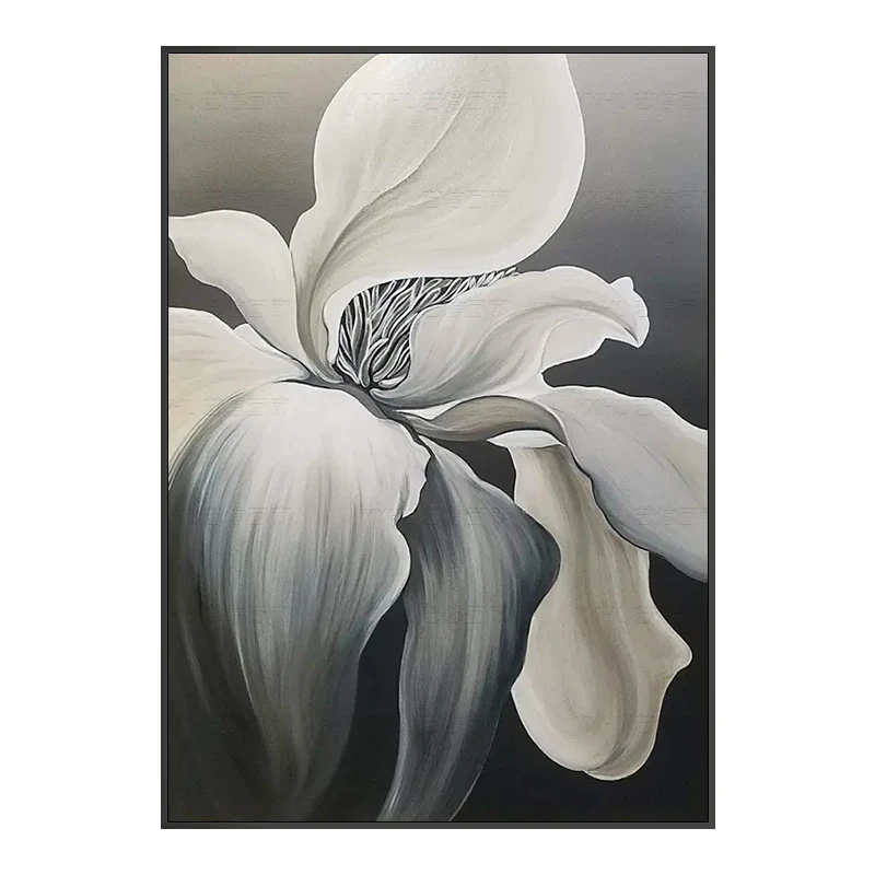 

Pure hand-painted, black and white, floral, simple, modern, Nordic, high-end, thick texture, oil on canvas, art decorations