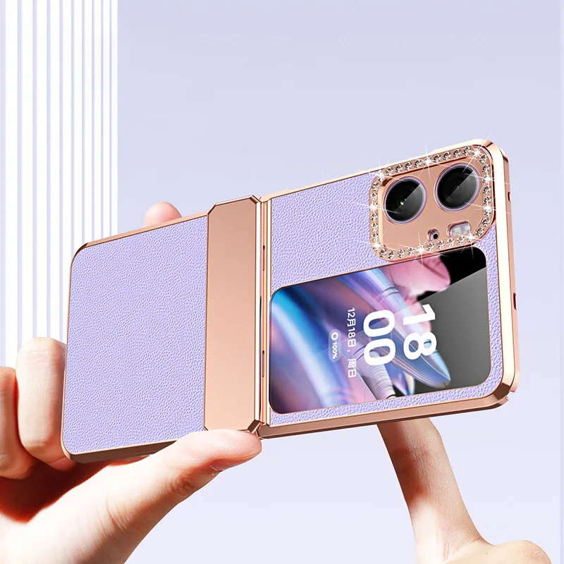 OPPO Find N2 Flip Case Shockproof Leather Case for OPPO Find N2 Flip Hinge Case Decorated with Diamonds Fashion Cell Phone Cover