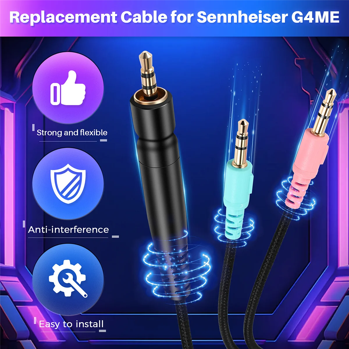 Сменный кабель для наушников Sennheiser G4ME ONE GAME ZERO 373D GSP 350/GSP 500/GSP 600 (версия ПК 2 метра)