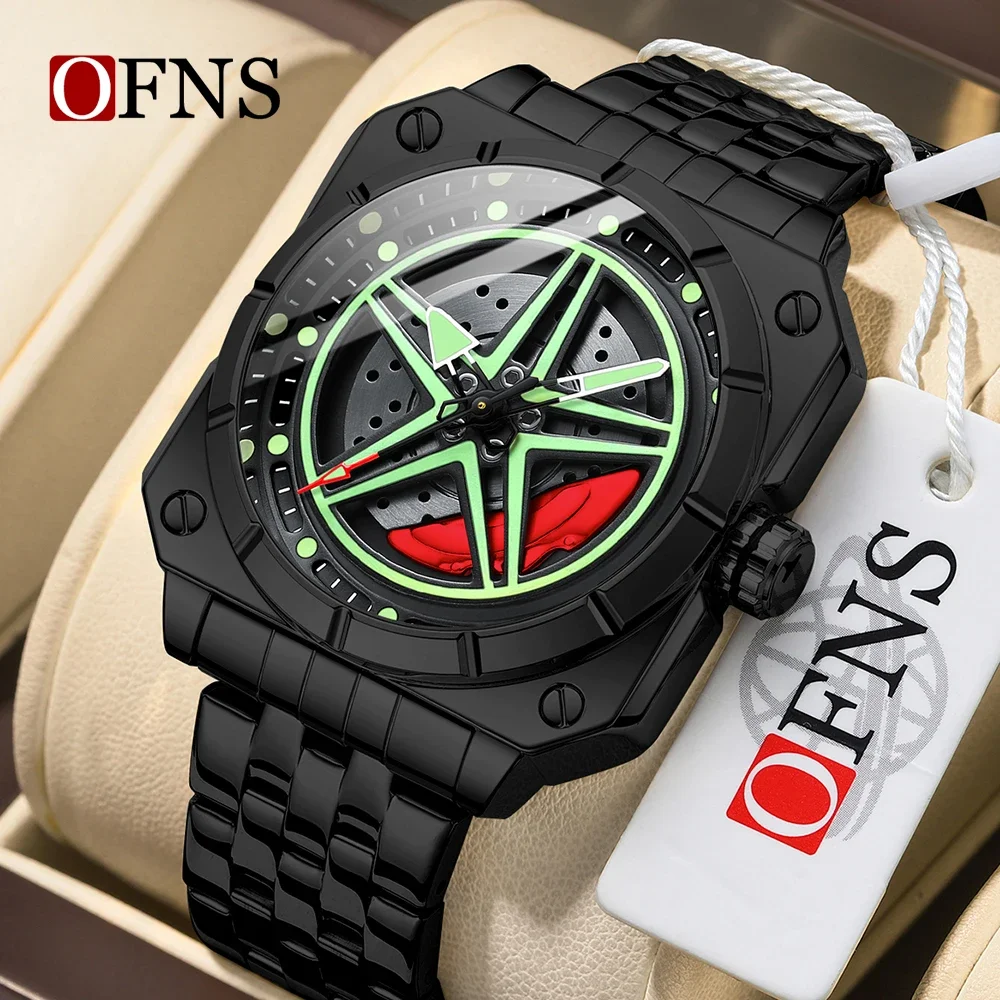 OFNS 8017 модные роскошные мужские квадратные кварцевые часы с вращающейся