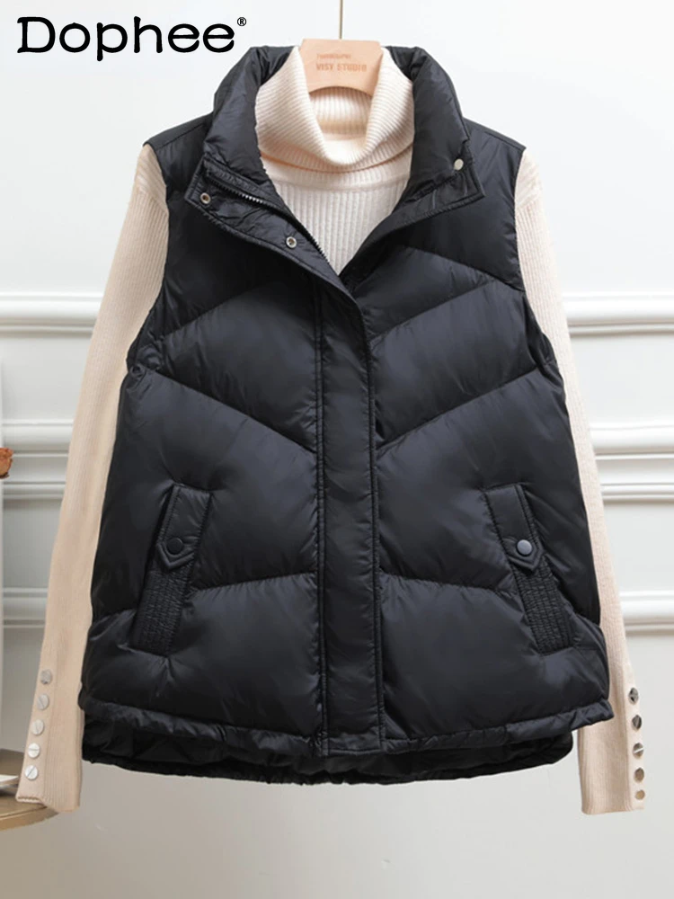 

2022 New Down Vest Women's Short 2022 White Duck Down Stand Collar Fashion Versatile Camisole Vest Jacket Trend