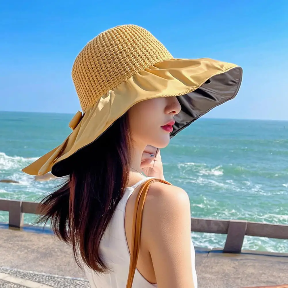 

Trendy Good-looking Big Brim Fisherman Hat Women Beach Hat Easy to Match Round Shape