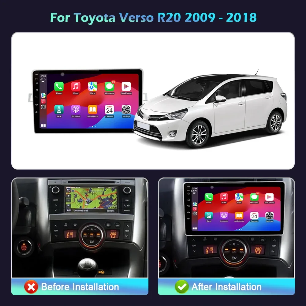 Мультимедийный GPS для Toyota Verso R20 2009-2018 Apple 4G Беспроводной Bluetooth Carplay Android 14
