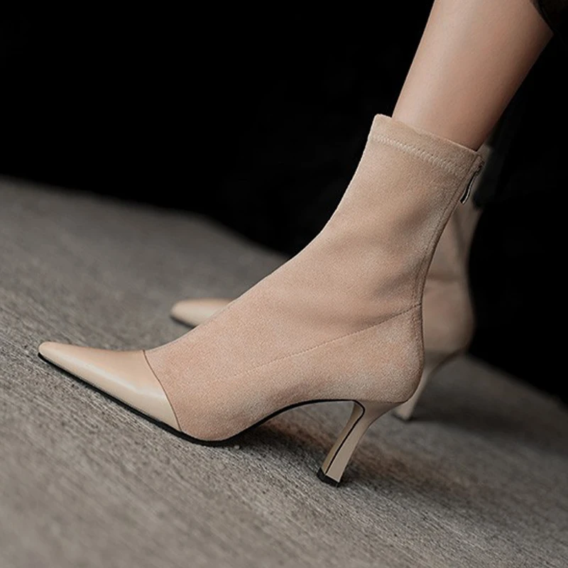 

Женские замшевые ботильоны челси, обувь на высоком каблуке, зима 2022, новые модные сексуальные туфли-лодочки, повседневные женские туфли на ш...