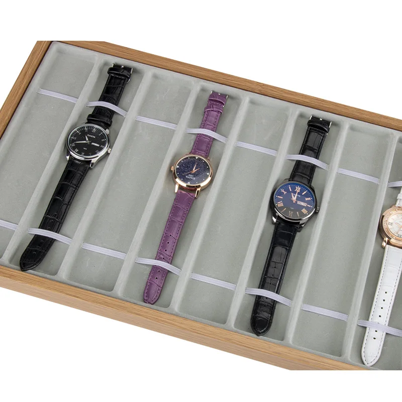 Bamboo 8/10 Slots Wrist Watch Box Travel Watch Holder Storage Case Organizer Black Zippe Watch Jewelry Boxes Display Box