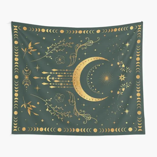 

Sage Green And Gold Celestial Crescent M Tapestry Beautiful Art Hanging Decoration Room Yoga Wall Home Decor Living Bedroom