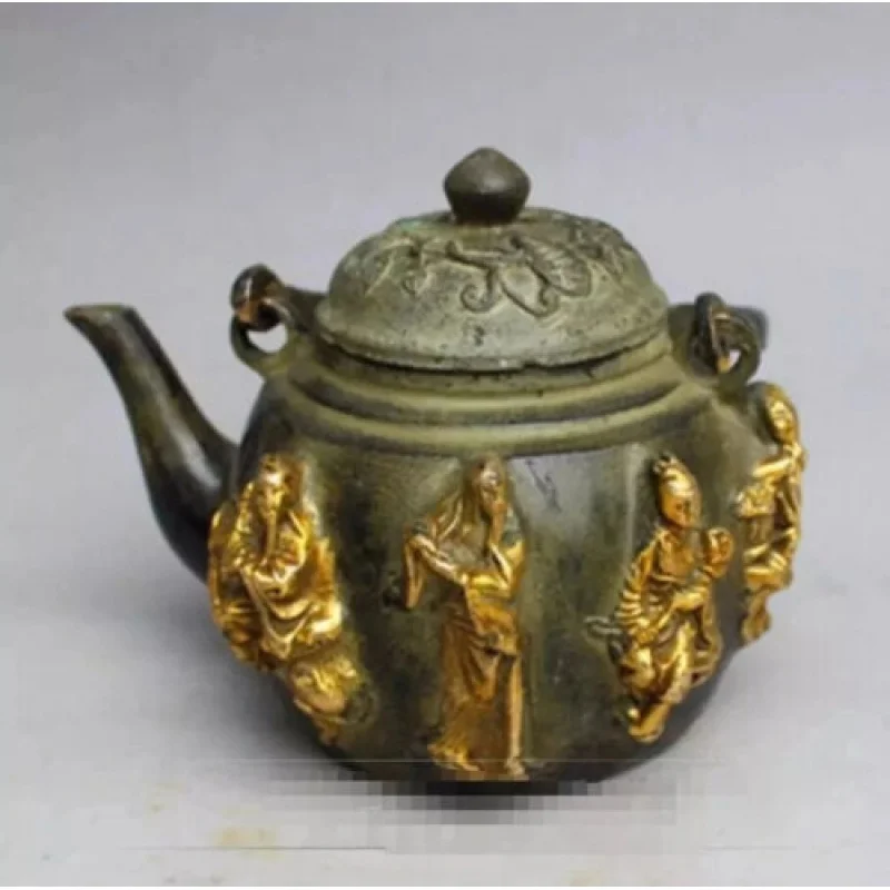 

Pure Copper Bronze Carved Embossed Gold-Plated Eight Immortal Teapot Decorations