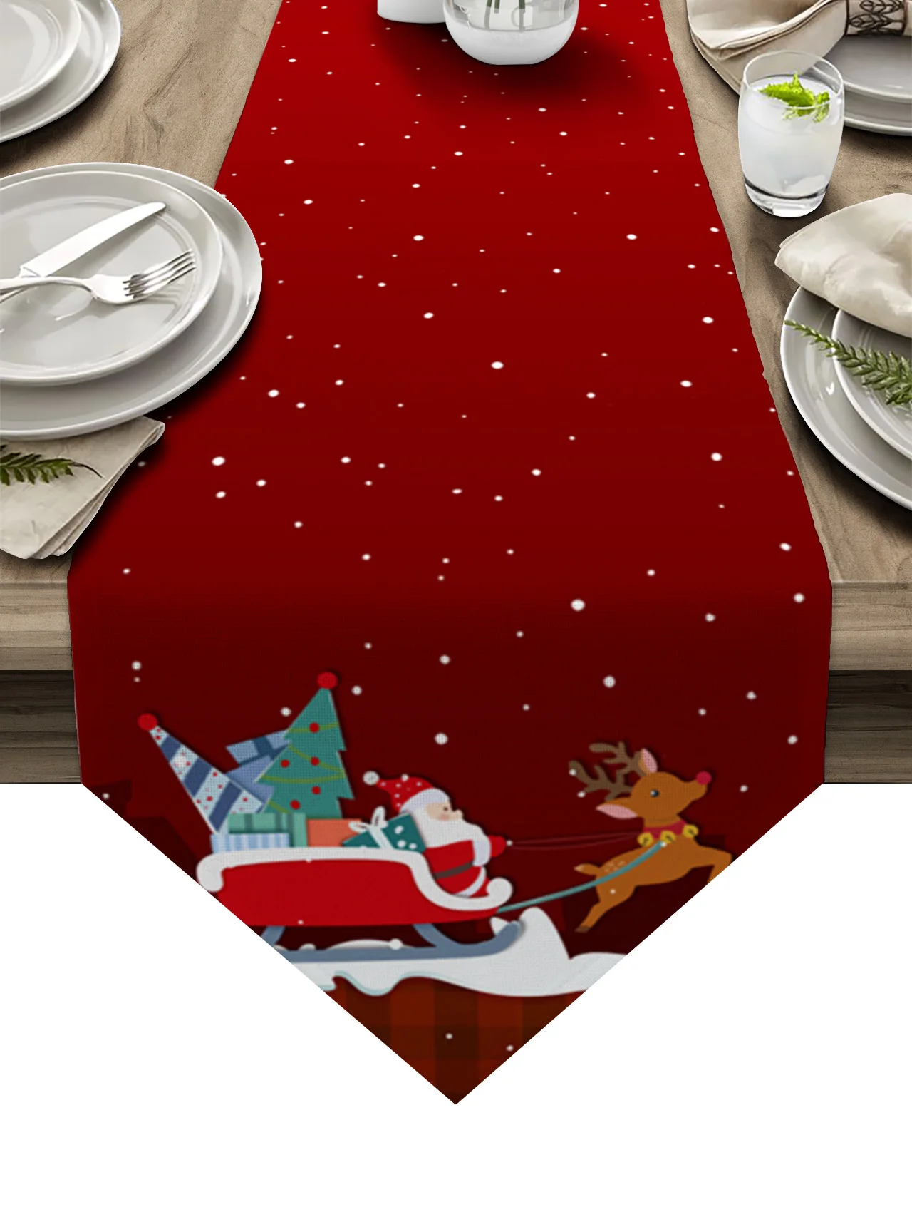 

Santa Claus Elk Gift Snowflake Christmas Home Decor Table Runner Wedding Decoration Tablecloth Kitchen Table Runners