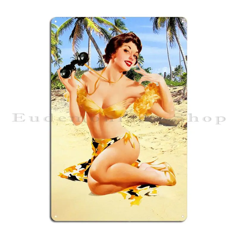 

Vintage Girl At The Beach Metal Plaque Poster Pub Vintage Club Wall Decor Customize Tin Sign PosterWall Decoration
