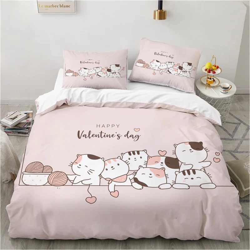 

Комплект постельного белья с милыми мультяшными животными, розовый, для малышей, 3D Забавный кот, принт, пододеяльник, двойной Королевский размер, для подростков, детей, девочек, декор для спальни