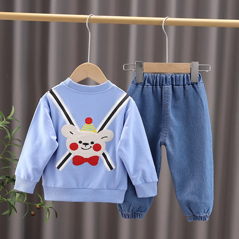 

Новинка, весенне-осенняя одежда для маленьких девочек, детская модная футболка с мультяшным рисунком и штаны, спортивный костюм для малышей...