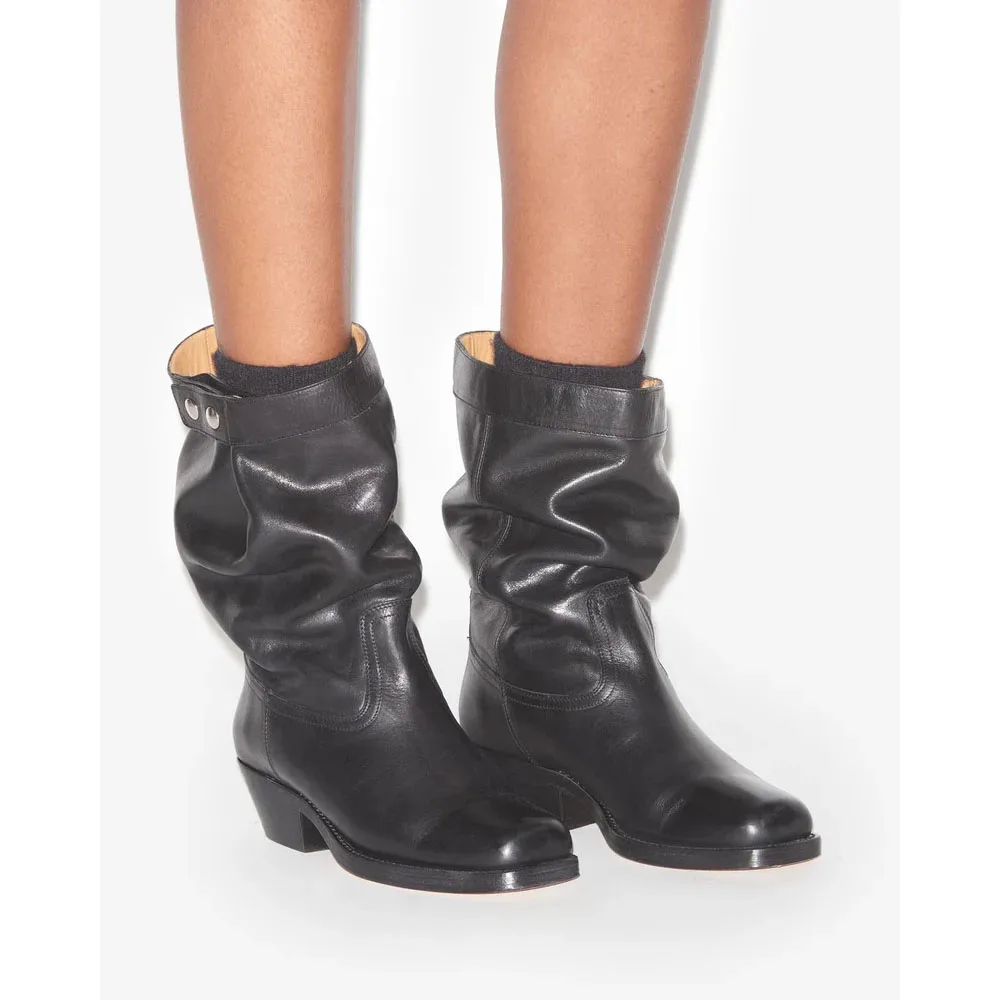 Женская обувь Ademe Boots Biker Style Leather Black Havana