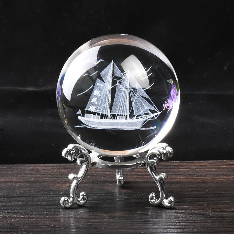 Хрустальный шар 6 см/8 см, украшение для дома, 3D лазерный парусный шар, китайская фигурка стеклянного шара, аксессуары для дома