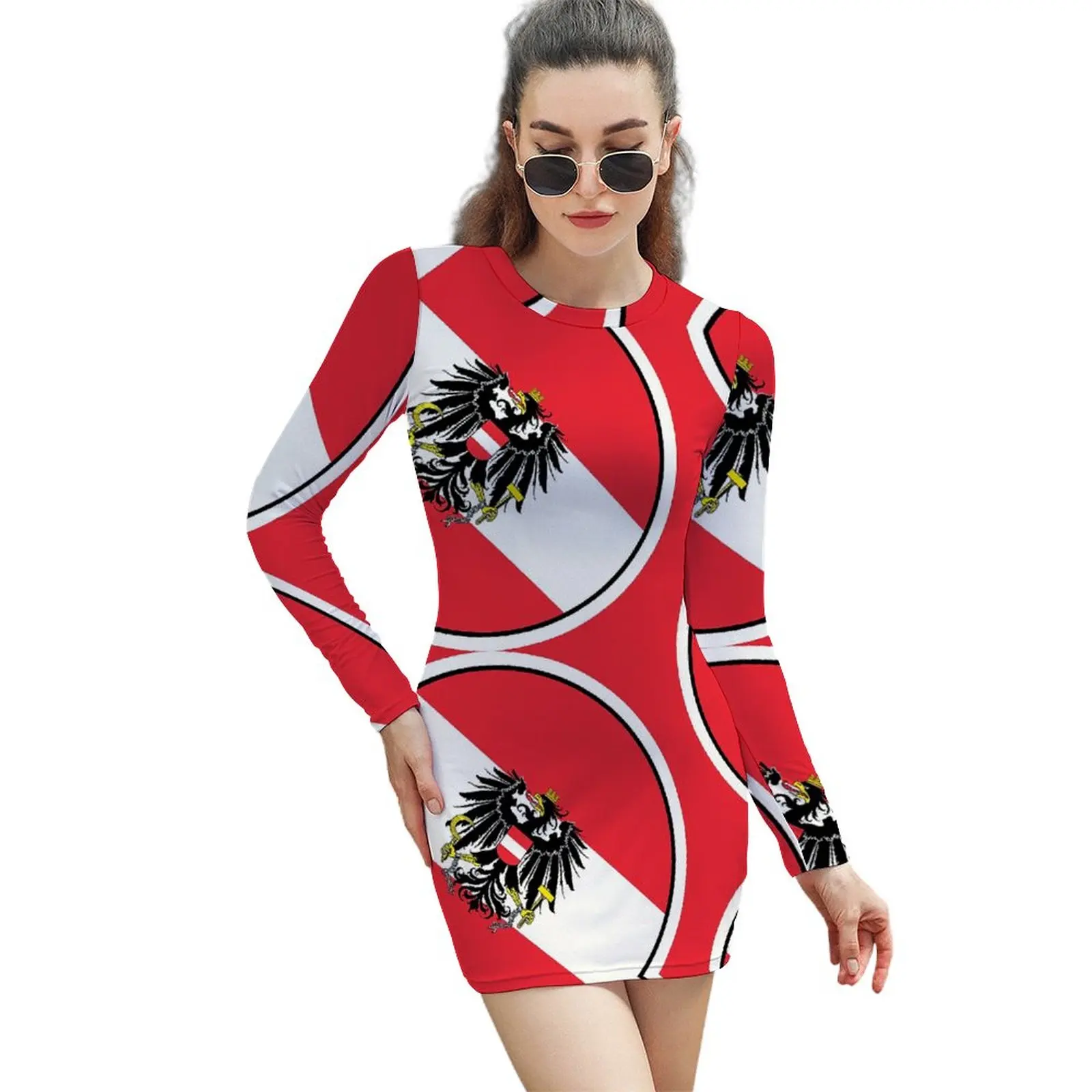 

Austrian State Flag Gifts S & Products Mi Long-sleeved Sheath Dress Funny Graphic Exotic Woman's Clothing Novelty Vacations Th