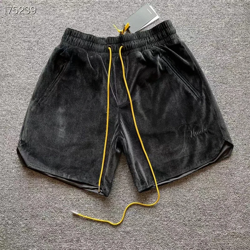 

Best Quality Rhude Embroidered Logo Velvet Vintage Drawstring Shorts Men Women Breeches Inside Tag