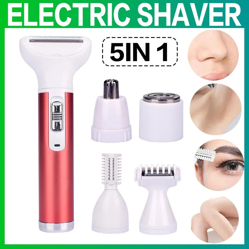 

5 in 1 Electric Hair Remover Rechargeable Lady Shaver Nose Hair Trimmer Eyebrow Shaper Leg Armpit Bikini Trimmer Women Epilator