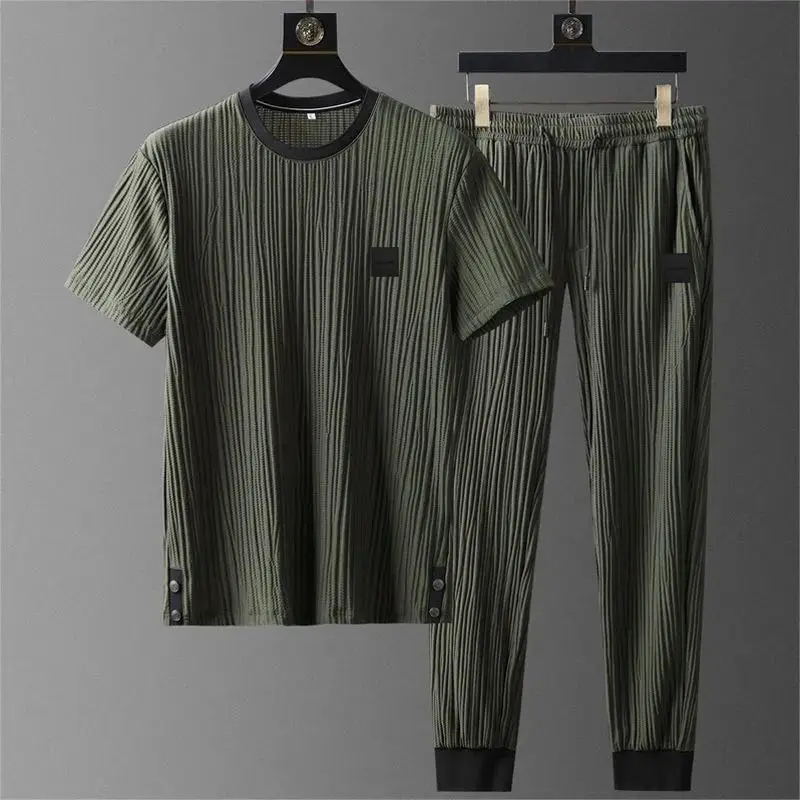 

2023 Summer New Men's Fashion Casual Solid Color Short Sleeve T-Shirt Suit Men's High-Quality Cotton Two-Piece Set size M-4XL