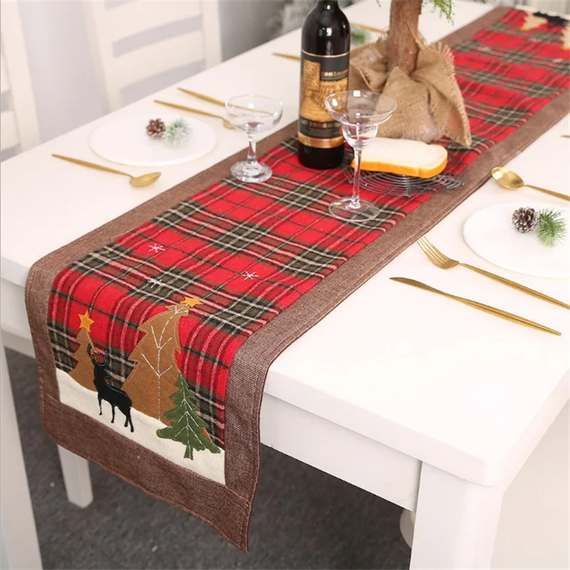 

180cm Christmas Table Runners Red Stripe Tablecloths Wedding Theme Party Navidad Table Cover 2022 New Year Party Xmas Decor Gift