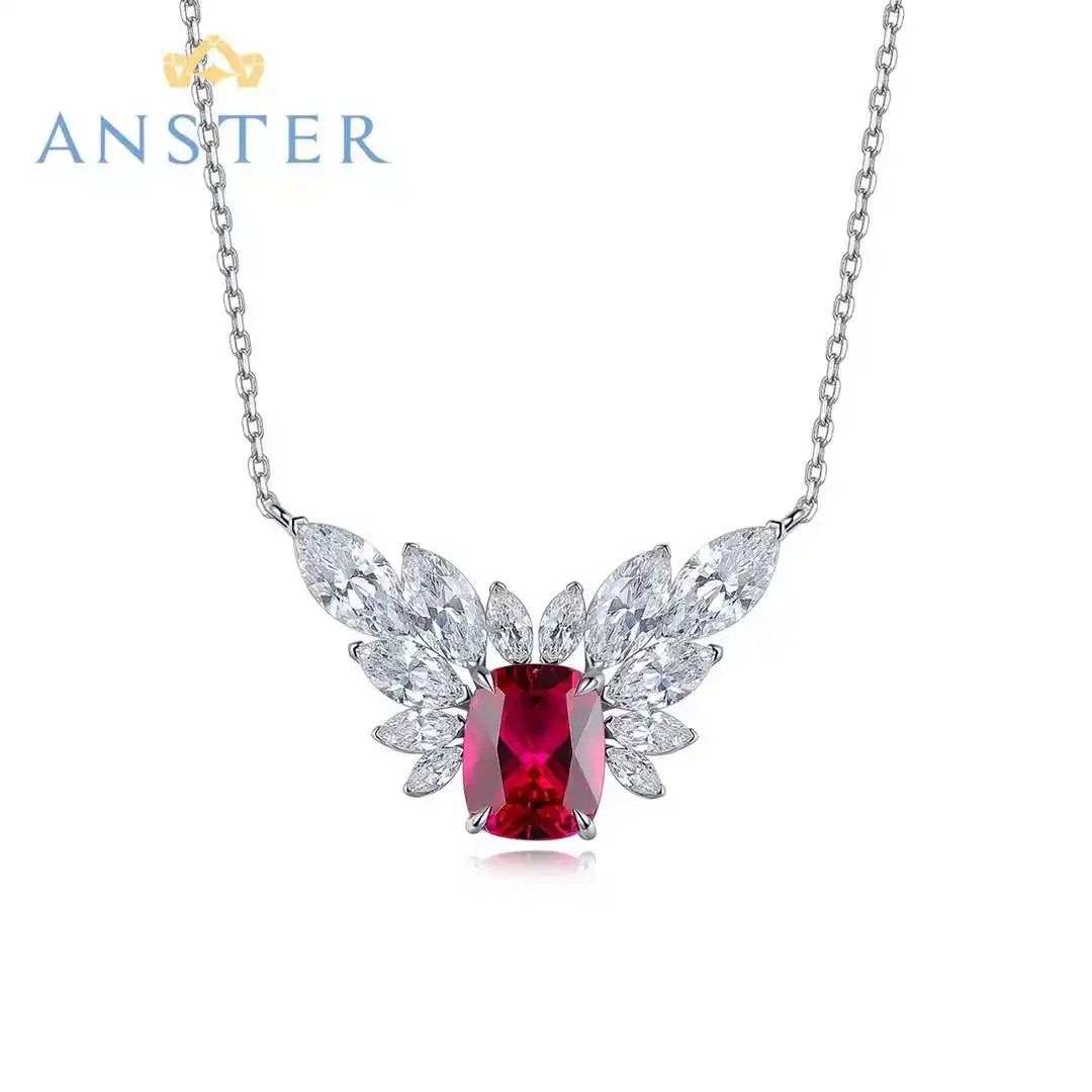 

Zhanhao Center Stone 2.92ct S925 Synthetic Red Corundum Necklace Fashion Jewelry