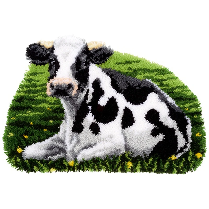 

Latch Hook Kit, DIY Crochet Yarn Kits, 19.6 X 13.38 Inch Cow Printing Rug Making Crafts For Kids Adults And Beginners