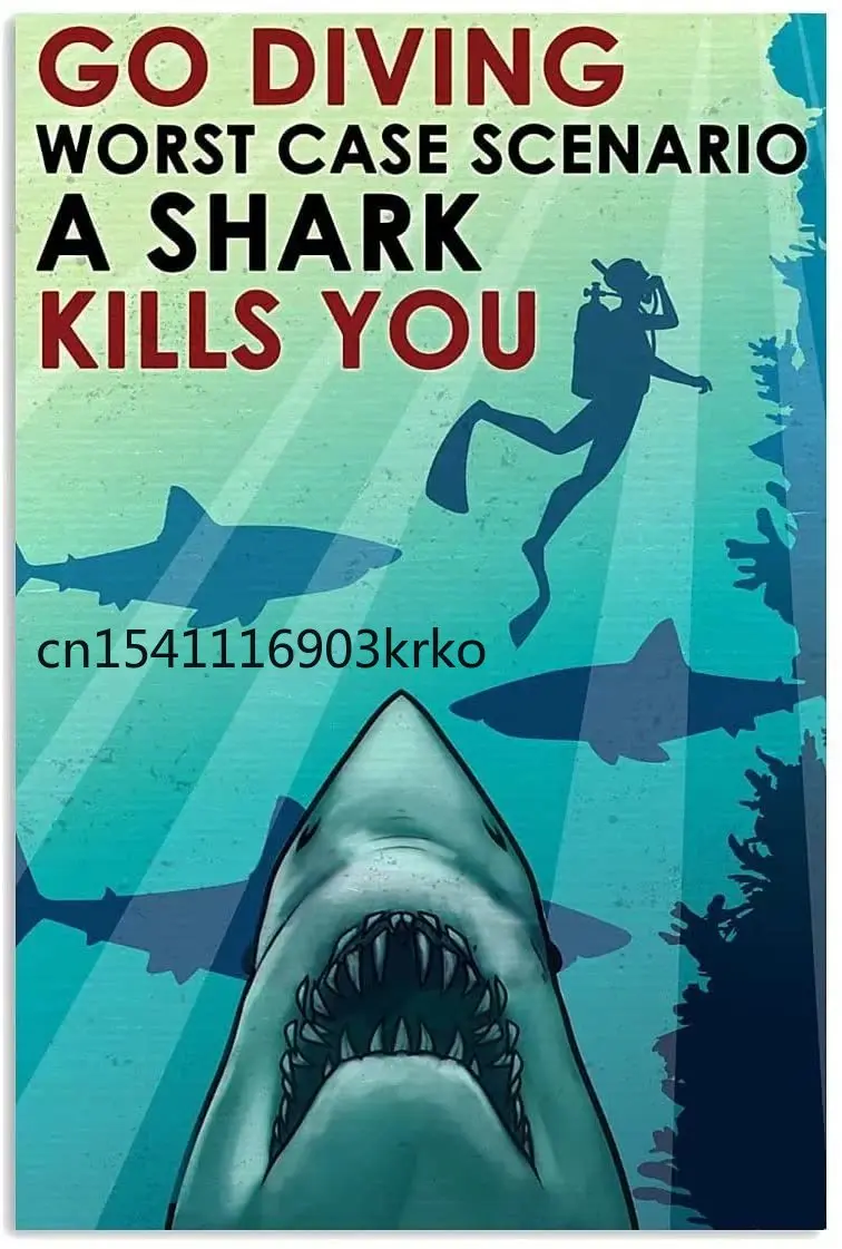 

Деревянный чехол с налет для дайвинга, художественный Настенный декор, деревянный знак 8x12 дюймов, акула убивает вас, пещера, ресторан, кафе, ...