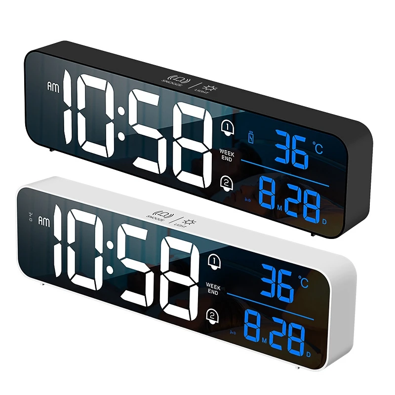 

Digital Alarm Clock LED Clock Voice Control Snooze 2 Alarm Clocks With Intelligent Sound Control Dimming