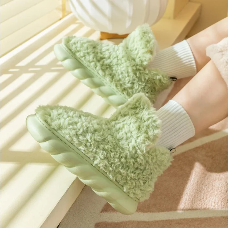 Winter Warm Women Boots Men Furry Snow Boots for Outside Wear Adult Couple High Top Home Slippers Sweet Soft Plush Indoor Shoes