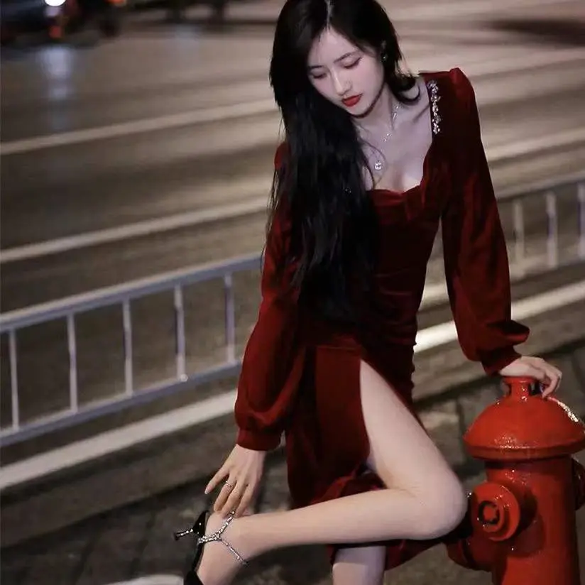 

Elegant Dresses for Women 2022 Casual Vintage Night Evening Maxi Dress Party Long Sleeve Black Dress Vestidos Elegant Para Mujer