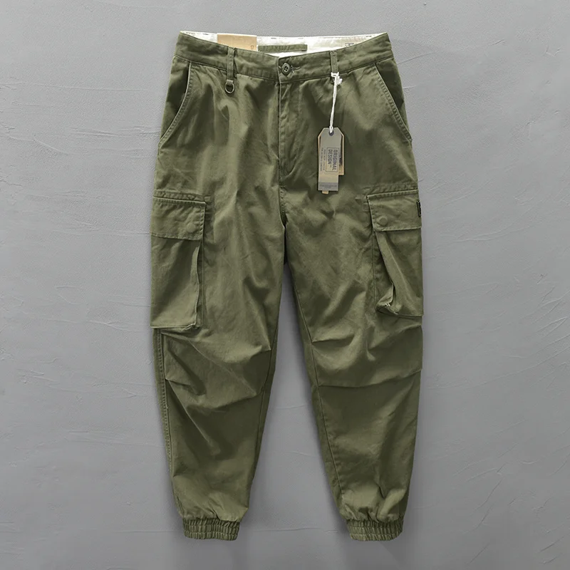 

Pants Autumn Men's Casual Cargo Multi-pocket 100% Cotton Pants Japanese Streetwear Outwear Army Bind Feet Pants Joggers Men