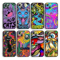 colourful psychedelic trippy art for iphone 13 12 mini 11 xs pro max xr x 8 7 6s 6 plus 5 5s se 2020 black phone case cover capa