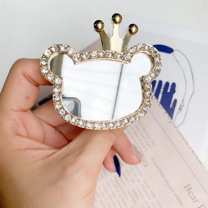 

Ring stand Cub Crown Glass Mirror Mobile Phone Holder Airbag Creative Desktop Support Portable Makeup Mirror Retractable