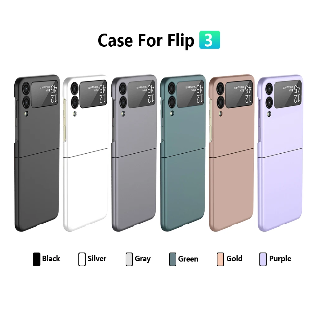 

Hard Silicon Phone Case For Samsung Galaxy Z Flip 3 5G Flip3 SM-F7110 Flip-3 Ultra-Thin Plain Flip Matte PC Back Cover Coques