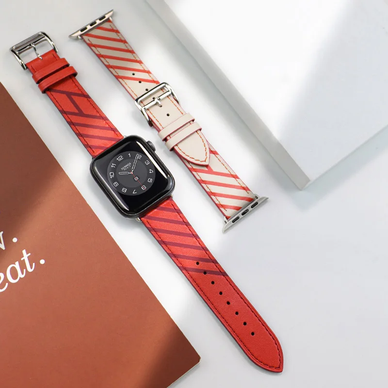 

Leather strap For Apple watch band 44mm 45mm 42mm 41mm 40mm 38mm Accessorie wristband correa bracelet iWatch serie 3 4 5 6 SE 7