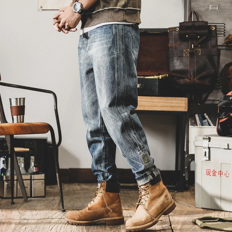 

2022 Spring Autumn Men's Fashion Retro Straight Loose Pants Jeans Male Streetwear Casual Pants Man Pockets Denim Trousers C101