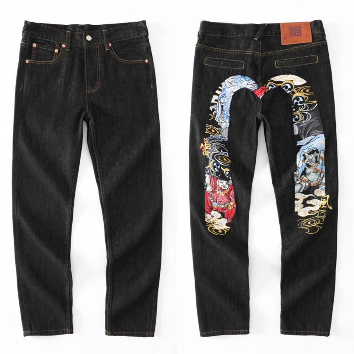 Джинсы мужские с вышивкой ручной работы прямые штаны из чистого хлопка в стиле