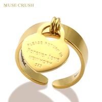 muse crush new fashion heart charm ring for women pvd gold plated stainless steel finger rings wedding party jewelry gift