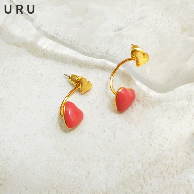 

Fashion Jewelry 925 Silver Needle Red Heart Earrings Popular Style Sweet Korean Temperament Earrings For Women Dropshipping