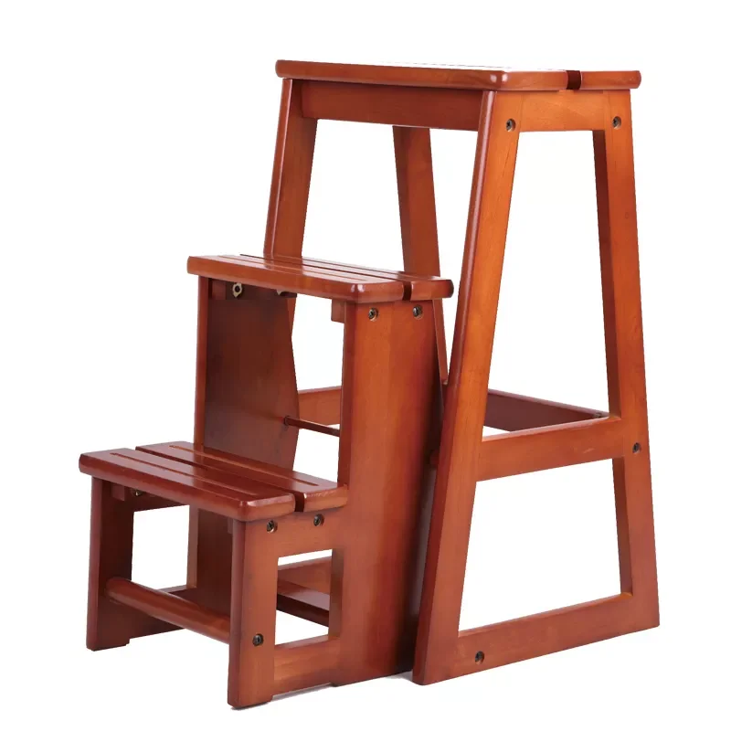

Modern Multi-functional Three-Step Library Ladder Chair Kitchen Furniture Folding Wooden Stool Chair Step Ladder For Home