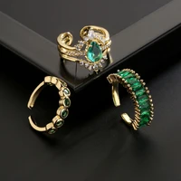 2022 fashion trend ring copper gold color aaa zircon geometric opening adjustment ring emerald new for women jewelry