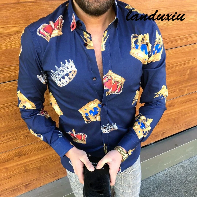 

Hot Sale European American Mens Shirt Business Casual Fashion Letter Print Brand Tops Single-Breasted Cardigan Long Sleeve Shirt